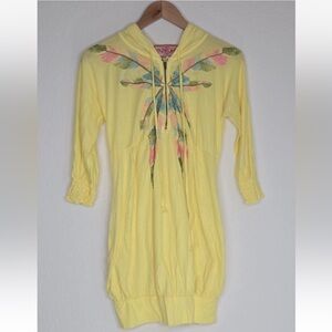 JWLA Johnny Was Embroidered Dress/Beach Cover Up Yellow Hooded Size XS Womens